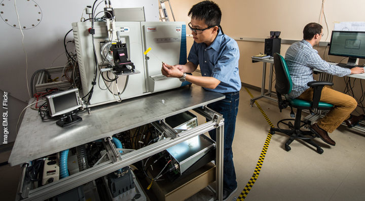 Geologists analyse samples using a Mass Spectrometer