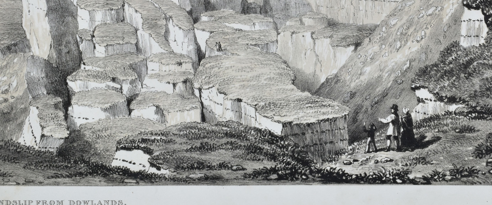 Detail of a lithograph showing the Bindon landslide