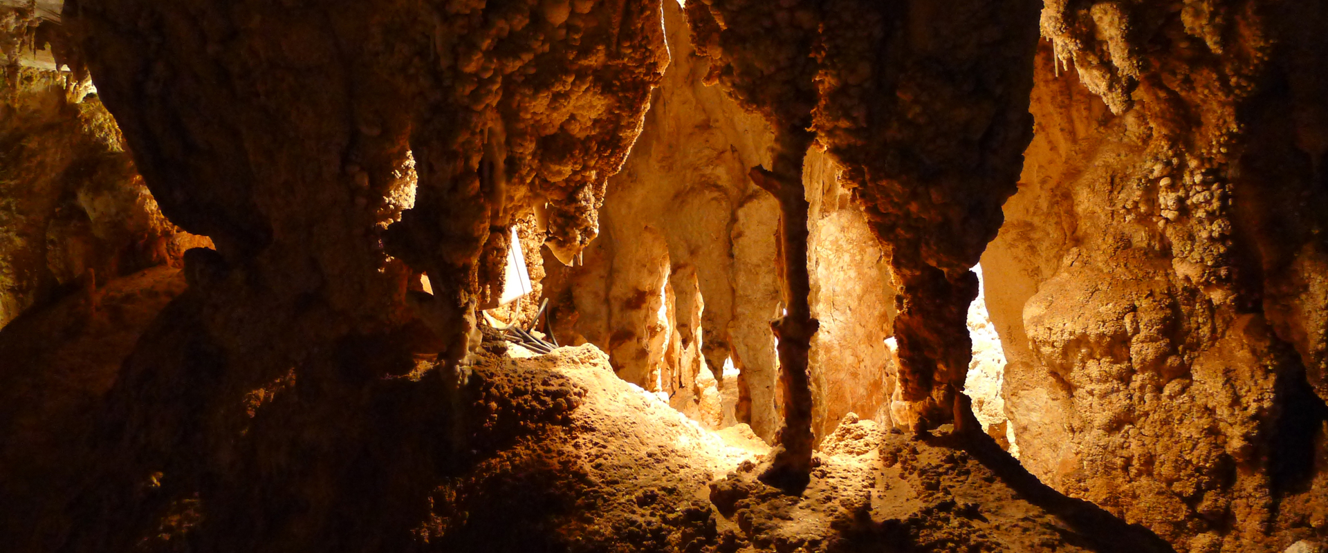Stalactites and stalagmites forming columns, cavern