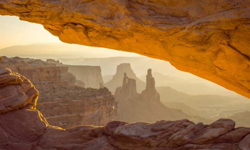 Sunset over a gap in a canyon