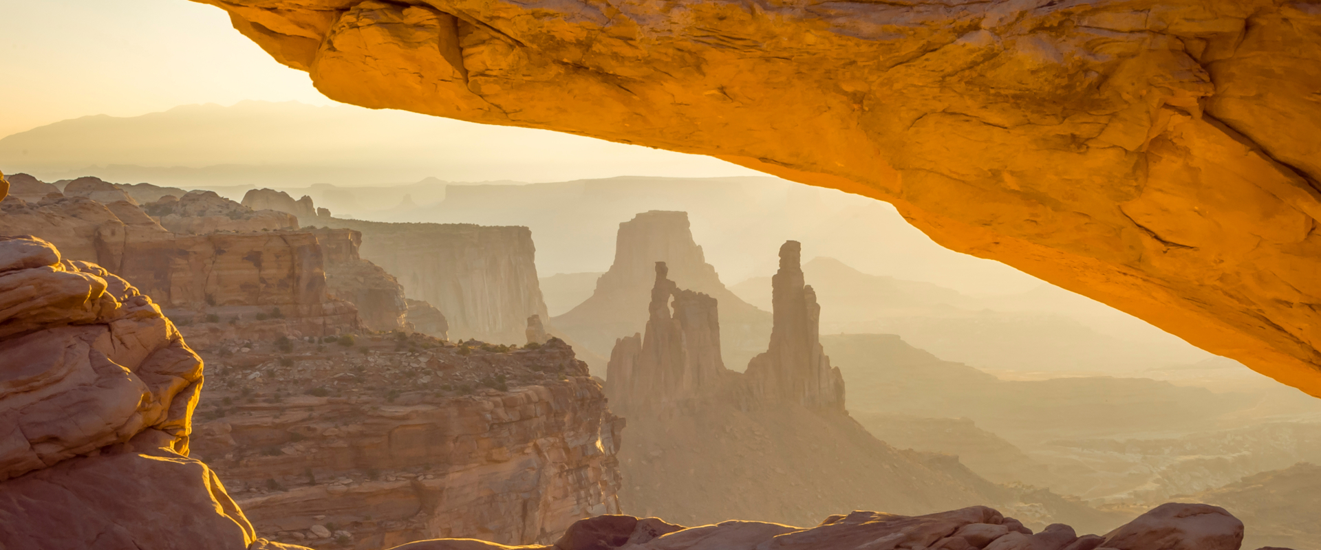 Sunset over a gap in a canyon