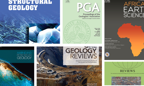 A collage of geoscience journal covers