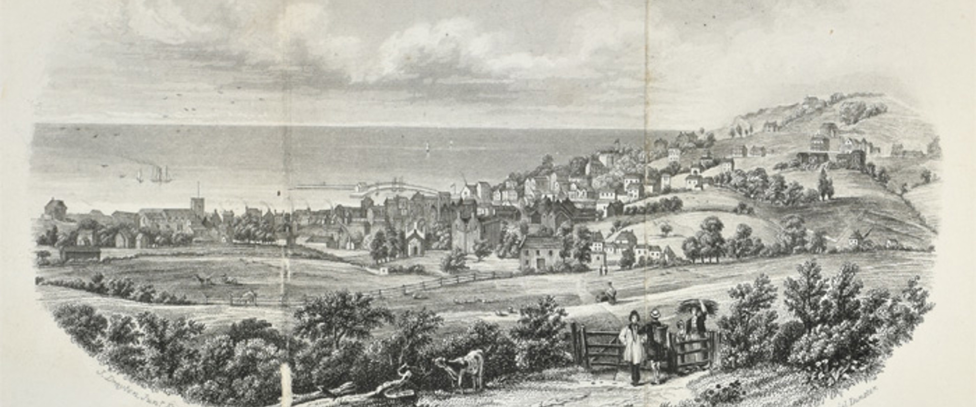 Print showing Lyme Regis in 1855