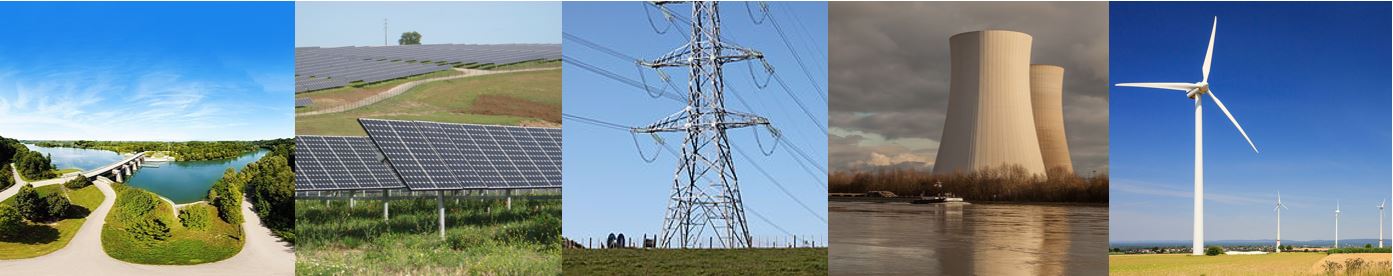 hydropower, solar, pylons, gas towers, wind power