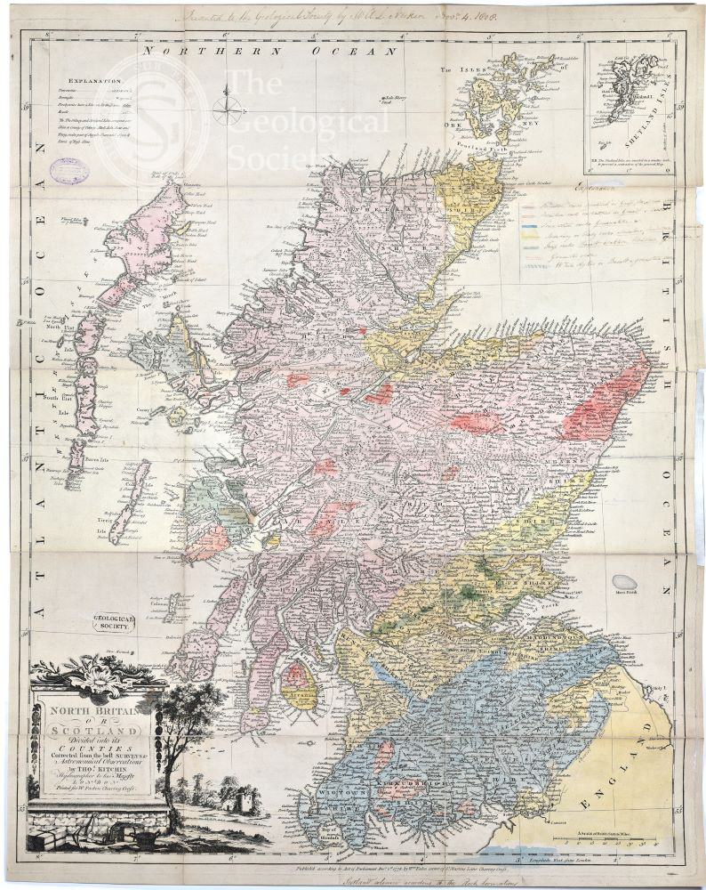 First geological map of Scotland by Necker 1808
