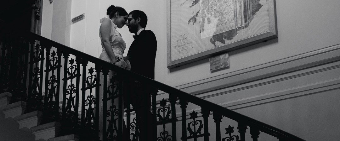 The Bride and the Groom were posing on the Grand Staircase