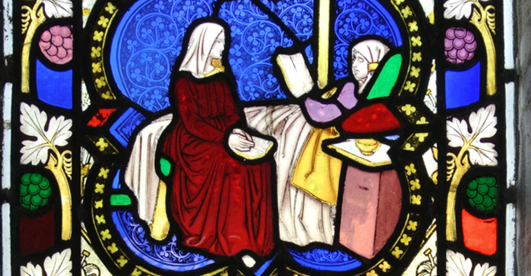 Detail of the stained glass window installed in memory of Mary Anning