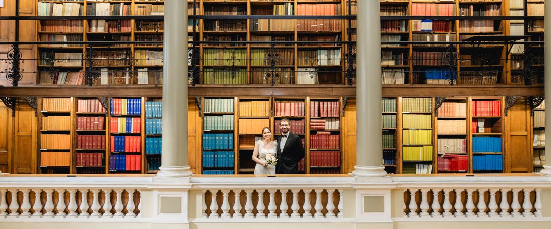 The Bride and the Groom were both taking a photo at the Upper Library