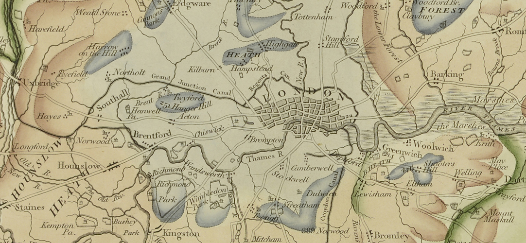 Detail from William Smith's map showing London