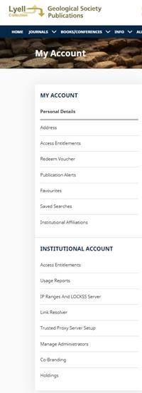 Atypon institutional account menu