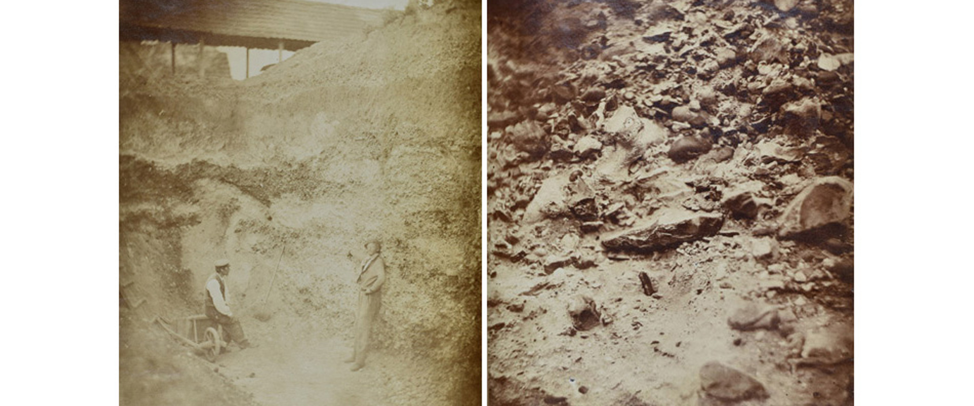 Photographs showing the St Acheul flint in situ, 1859