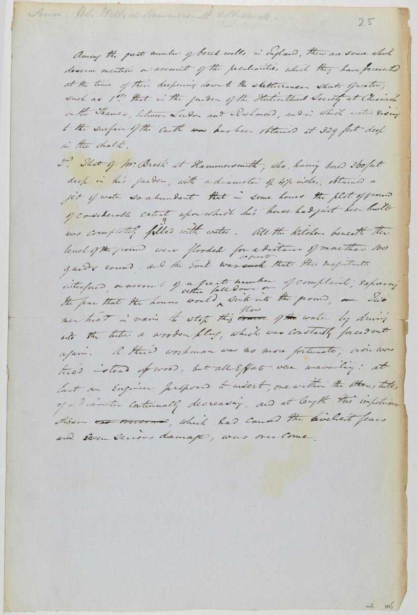  ‘Account of wells at Chiswick and Hammersmith’, [?1822-1830] Archive ref: LDGSL/3/25.