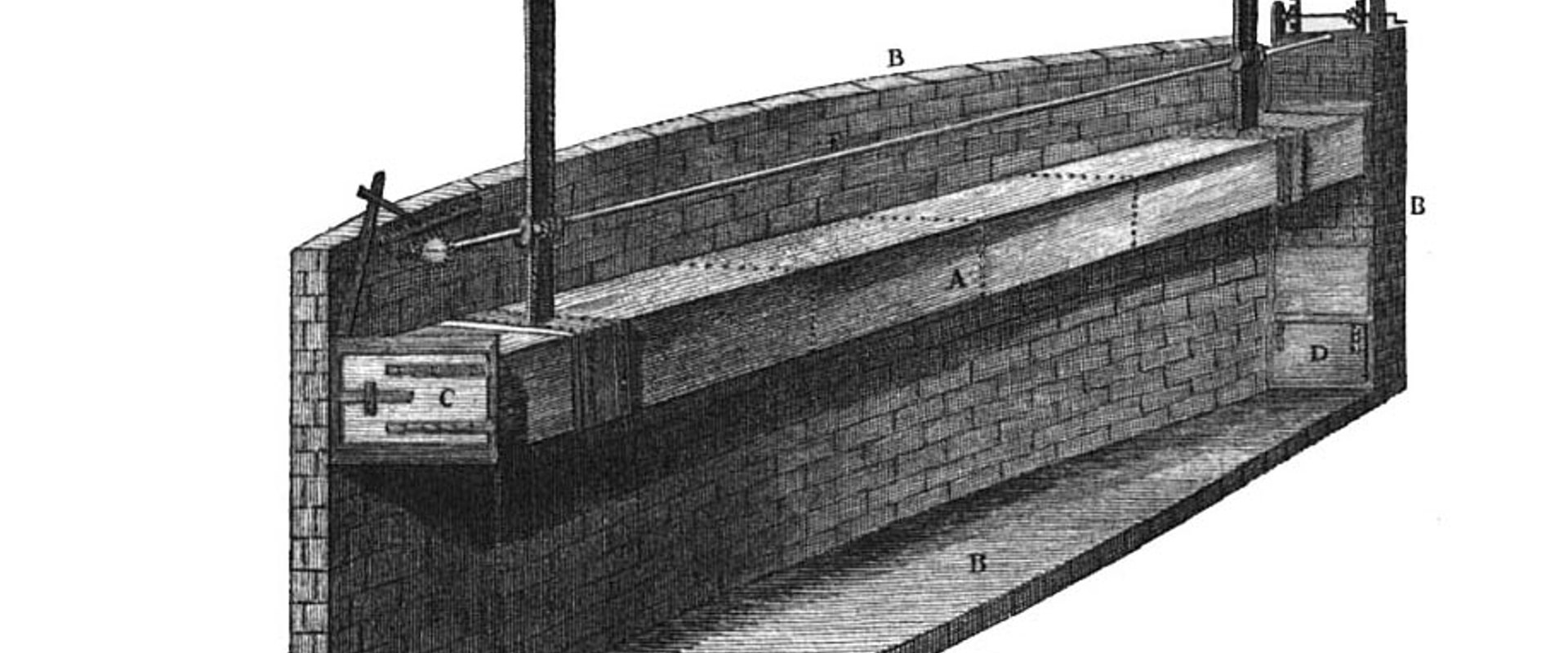 Engraving of the Caisson lock at Coombe Hay
