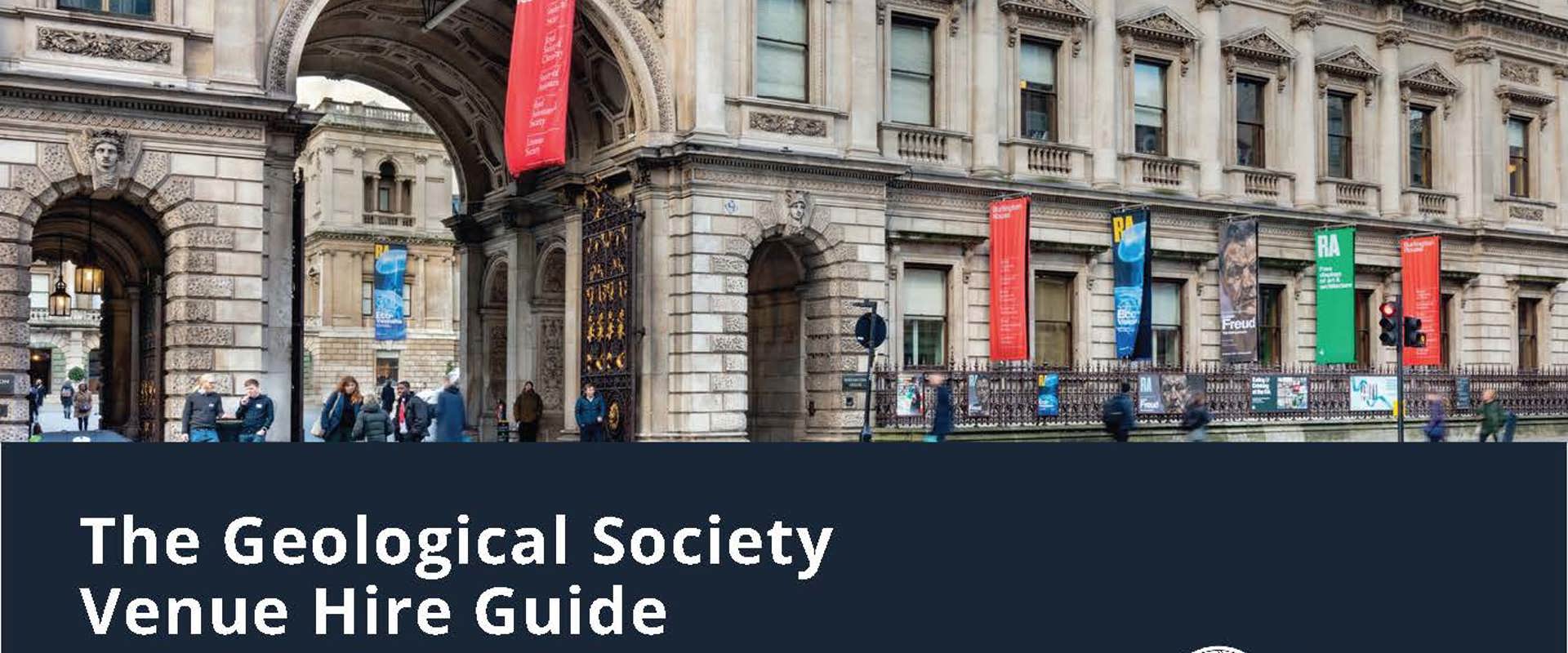 The Geological society venue hire guide cover with a historic building in background