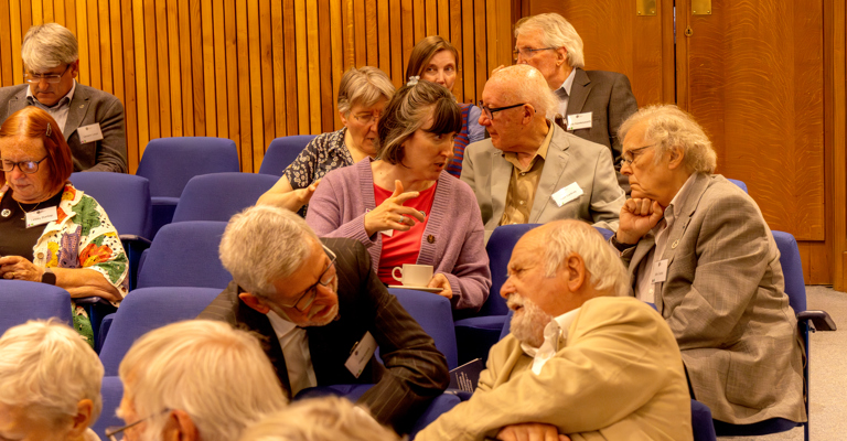 Incoming President Jessica Smith chats to people in the Geological Society's Lecture Theatre