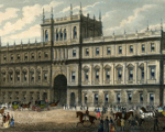 Hand coloured engraving showing New Burlington House 1873