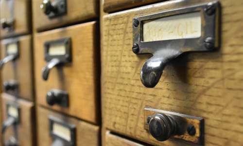 Wooden drawers of a Library card catalogue