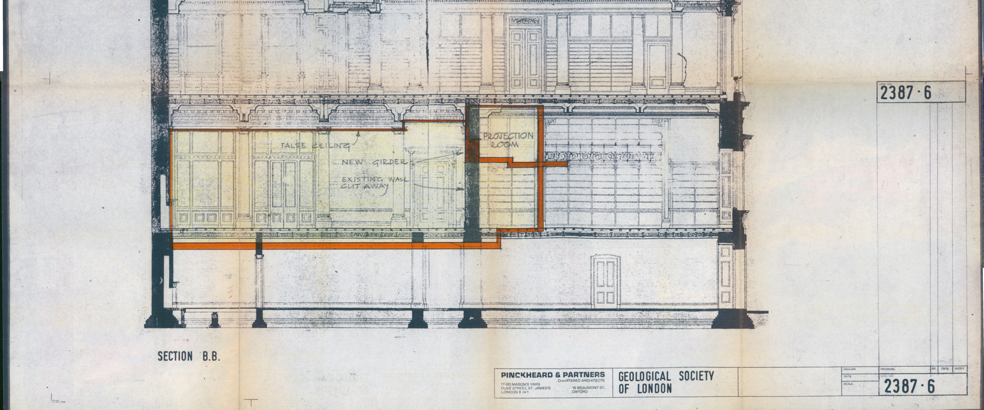 Blueprints with location of the Meeting Room in building