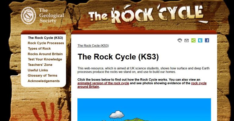 The homepage of the Rock Cycle website