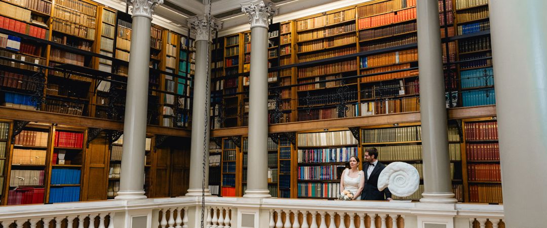 The bride and groom were both looking towards the Upper Library.