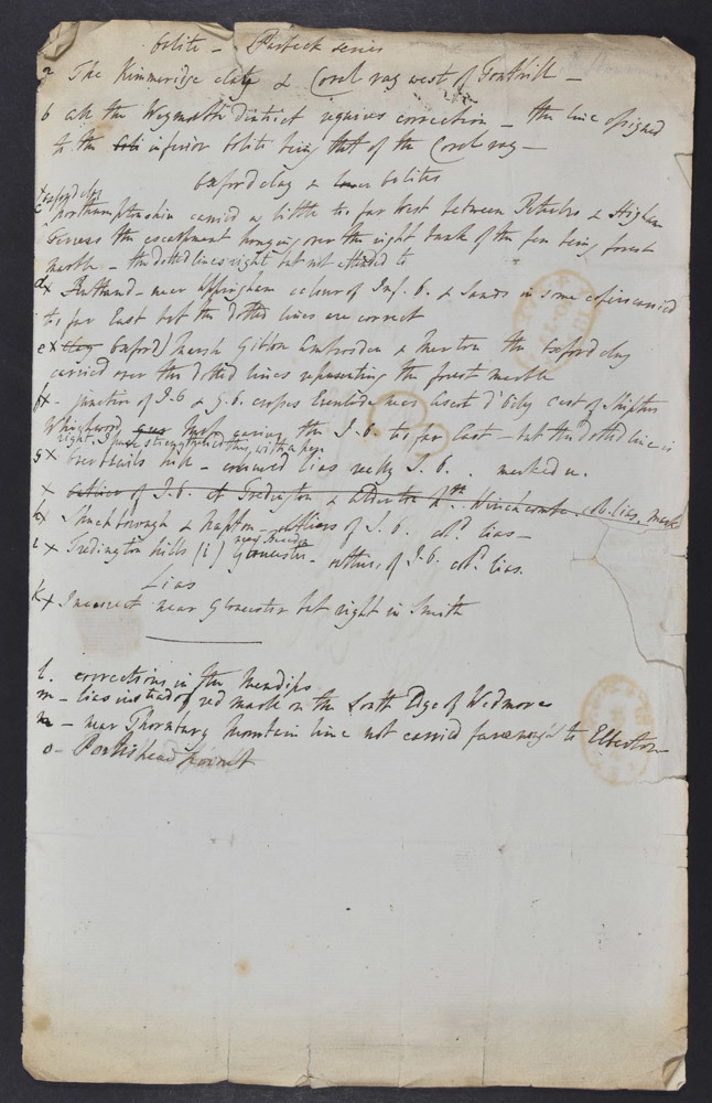 W D Conybeare's critique on the errors Greenough's Geological Map and England and Wales in the hand of William Buckland, 9 Jan 1825. 