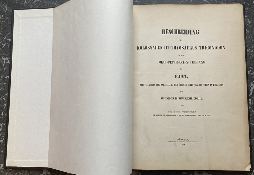 Title page of  Carl Theodori’s ‘Beschreibung des kolossalen Ichthyosaurus trigonodon'