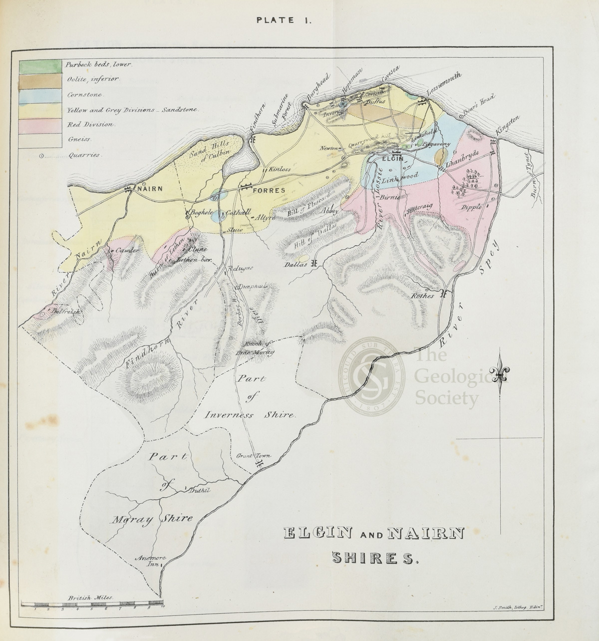 Map of Elgin and Nairn from Patrick Duff’s ‘Sketch of the geology of Moray’ (1842).
