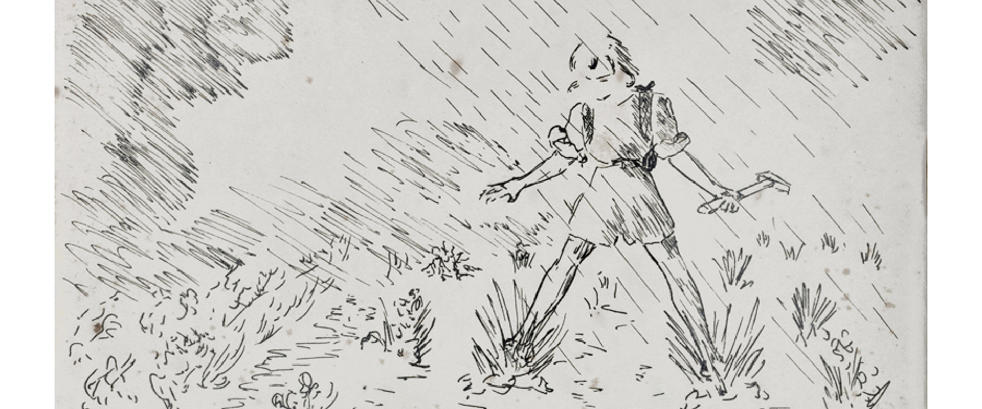 Detail of Janet Watson's caricature of herself in the field, 1946