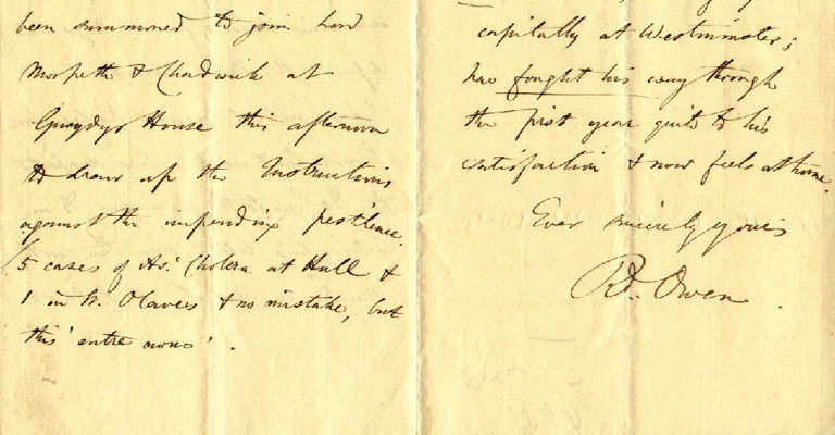 Extract of a letter from Richard Owen to Roderick Murchison, [1848]. Archive ref: LDGSL/838/O/7/13.