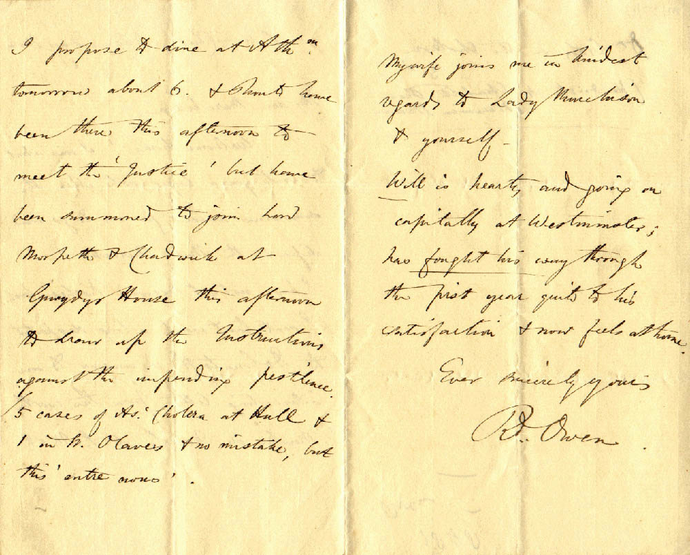 Extract of a letter from Richard Owen to Roderick Murchison, [1848]. Archive ref: LDGSL/838/O/7/13.