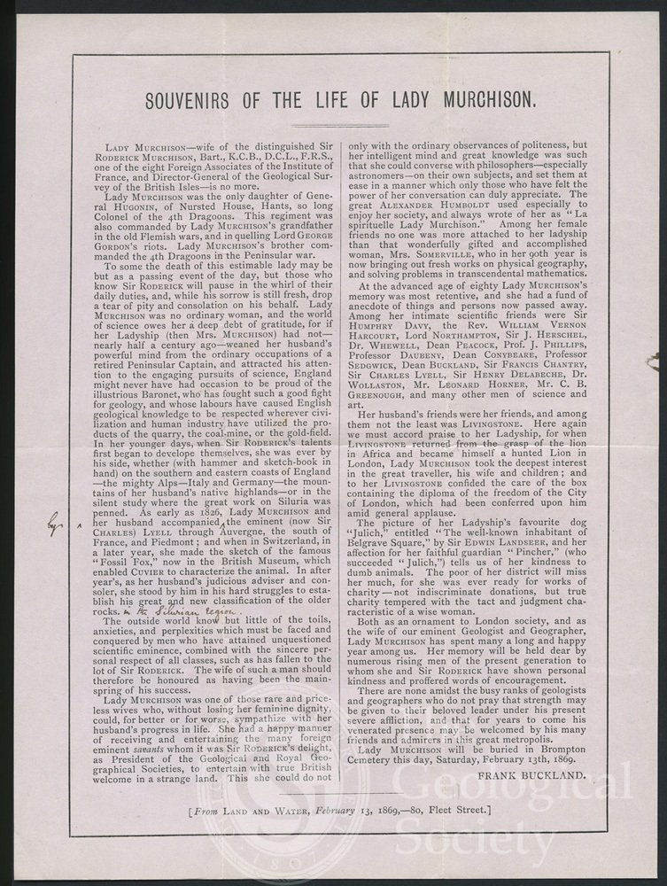 Souvenirs of the Life of Lady Murchison by Frank Buckland
