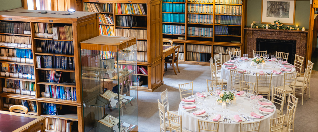 Roundtables Wedding Setup in the Lower Library
