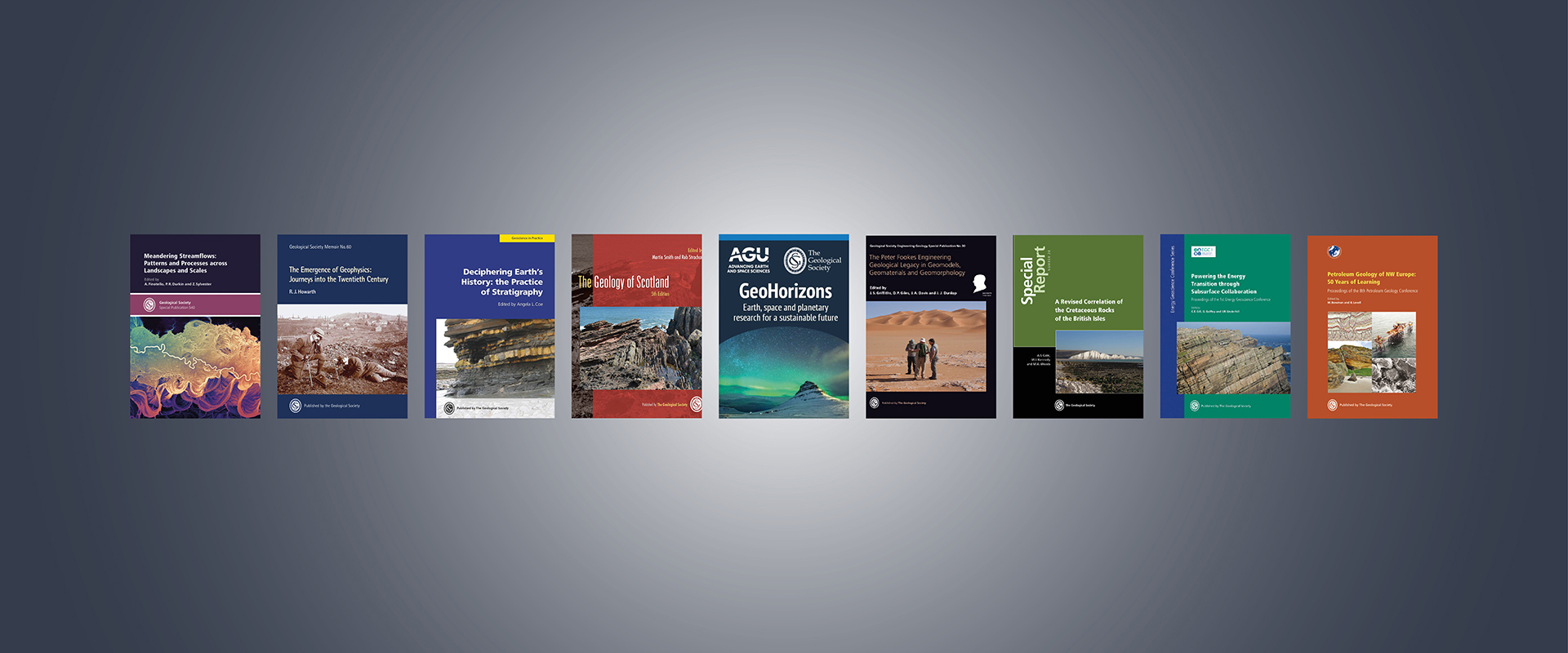 Selection of book covers of titles produced by the Geological Society