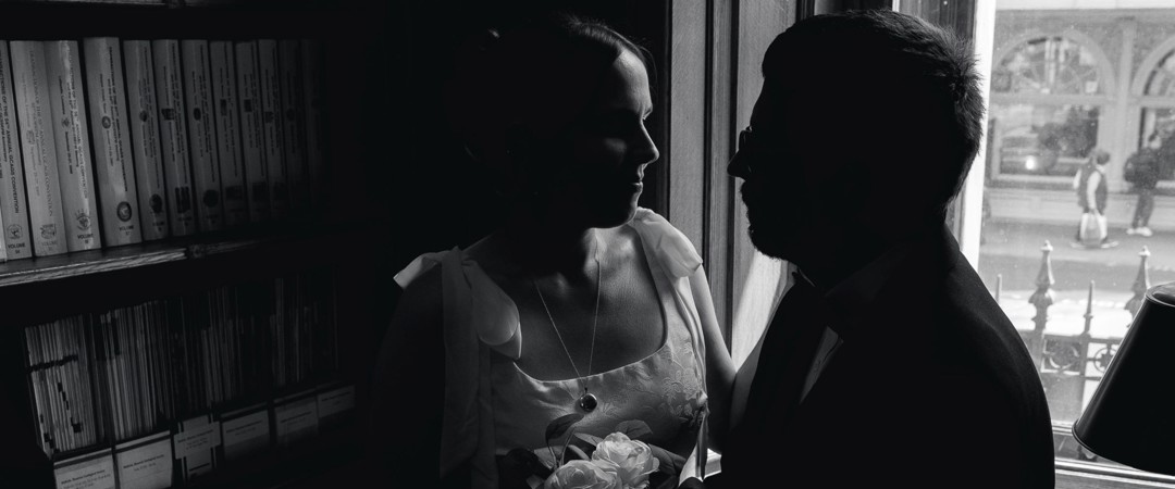 The Bride and the Groom were posing in the Lower Library