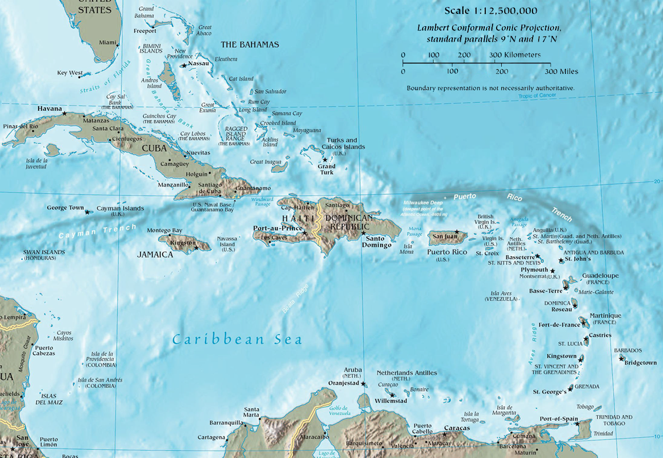 map of Caribbean