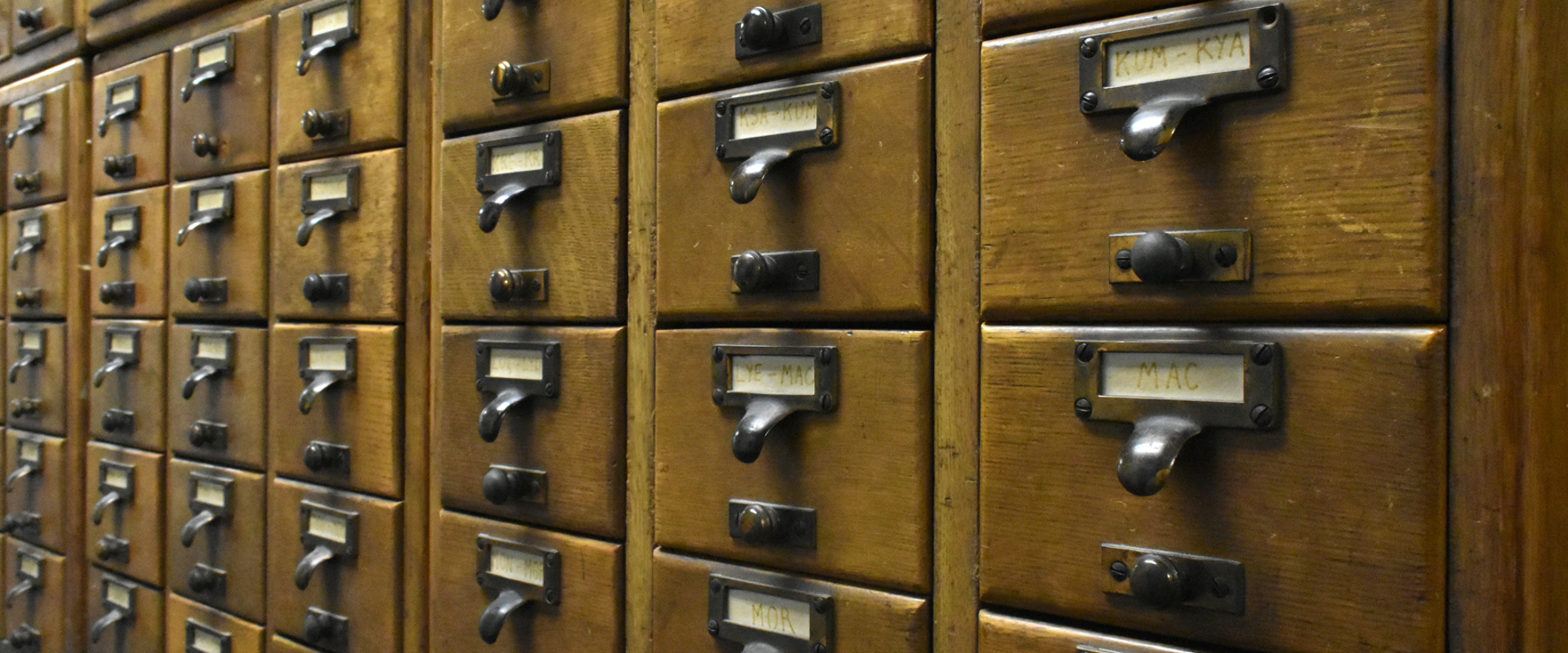 Wooden drawers of a Library card catalogue