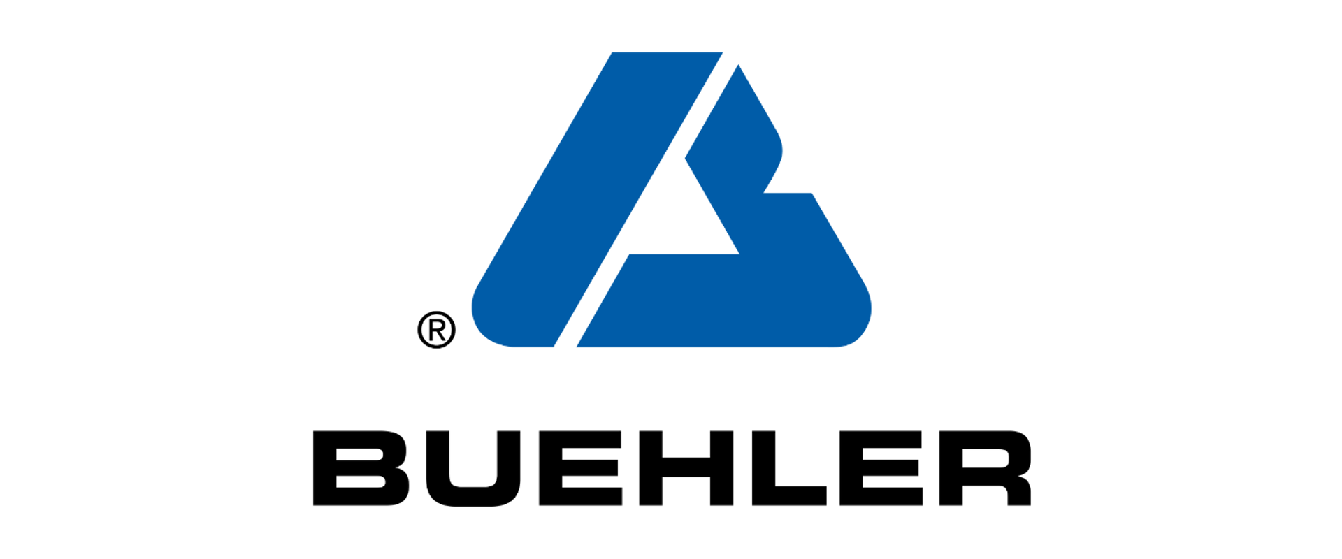 A blue geometric triangular logo with a smaller white triangle inside, positioned above the word “BUEHLER” in bold black capital letters.